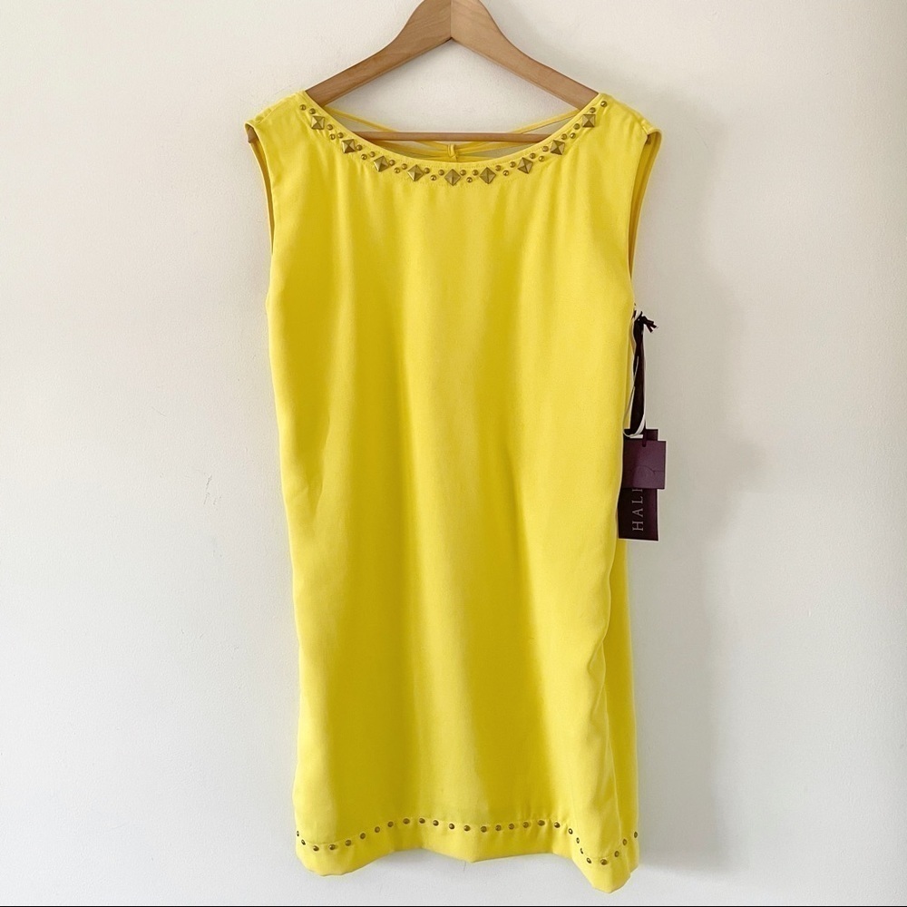 Net Hale Bob Anthropologie Yellow Open Back Studded Shift Dress